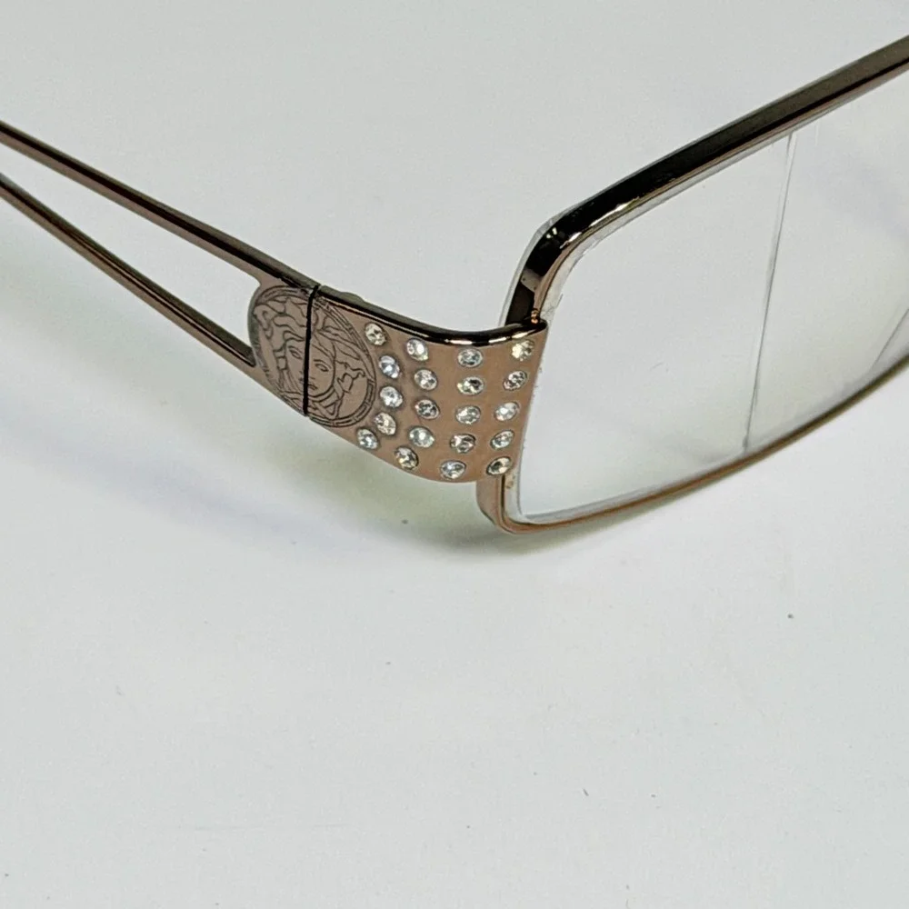 Vintage Medusa Rhinestone Rectangular Eyeglasses Gunmetal Metal Frames Y2K